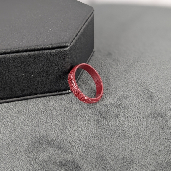 Elegant carved cinnabar red ring, men's women's unisex - Picture 5 of 10